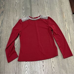 Mocha Maroon Long Sleeve Beaded Blouse Size L